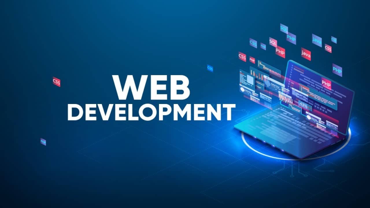 Web development laptop with code and frameworks